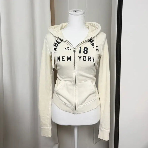 [BUNJANG] Abercrombie Ivory Slim Fit Glitter Hoodie / 유일)아베크롬비 아이보리 후드집업