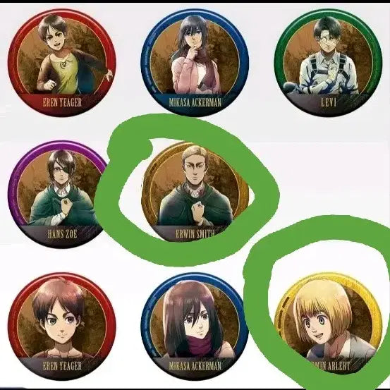 [BUNJANG] Attack on Titan Ichiban Kuji Can Badge Set Armin Arlert Erwin Smith / 진격의거인 제일복권 캔뱃지 아르민 엘빈(일괄)