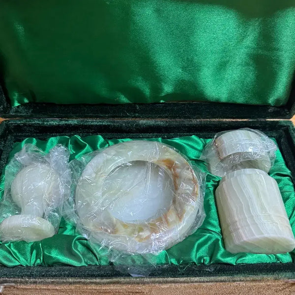 [BUNJANG] Vintage Natural Jade Ashtray and Lighter Set / 새상품) 빈티지 골동품 천연 옥 재떨이 라이터 세트