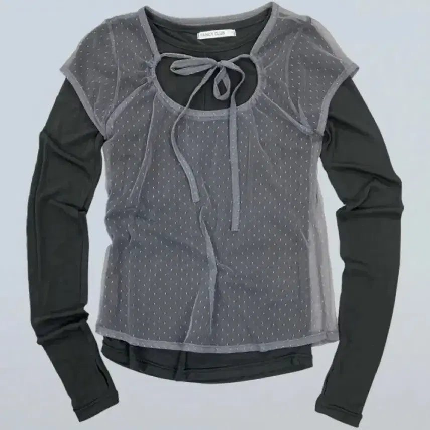 [BUNJANG] Fancy Club Dot Layered Long Sleeve / 팬시클럽 도트 레이어드 롱슬리브
