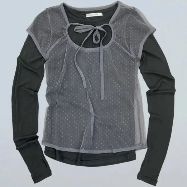 [BUNJANG] Fancy Club Dot Layered Long Sleeve / 팬시클럽 도트 레이어드 롱슬리브