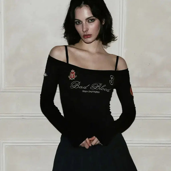 [BUNJANG] Badblood Royal Classic Off-Shoulder Top Black / 배드블러드 badblood 로열 클래식 오프숄더 탑 블랙