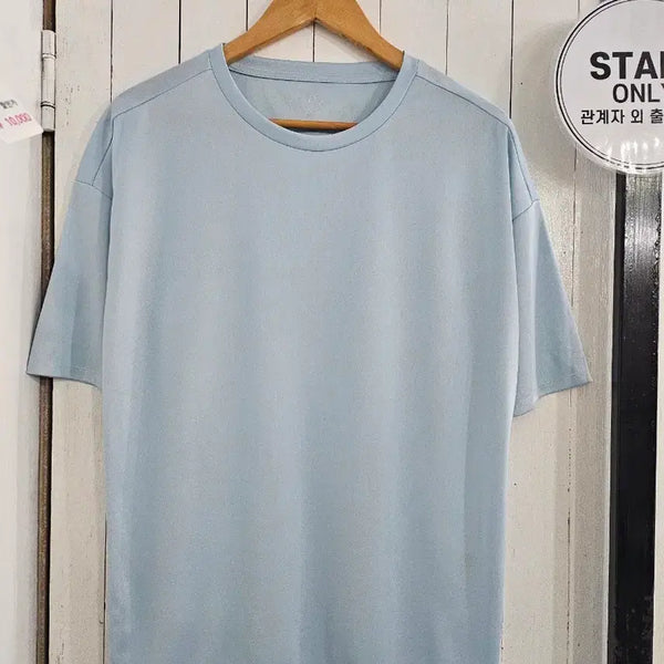 [BUNJANG] PALMSPRINGS Round Neck Short Sleeve T-Shirt Baby Blue / PALMSPRINGS 남녀공용 골프웨어 M 베이비블루 라운드넥 스판 반팔티 루즈핏 골프복 스포츠웨어 운동복 반팔 티셔츠 95