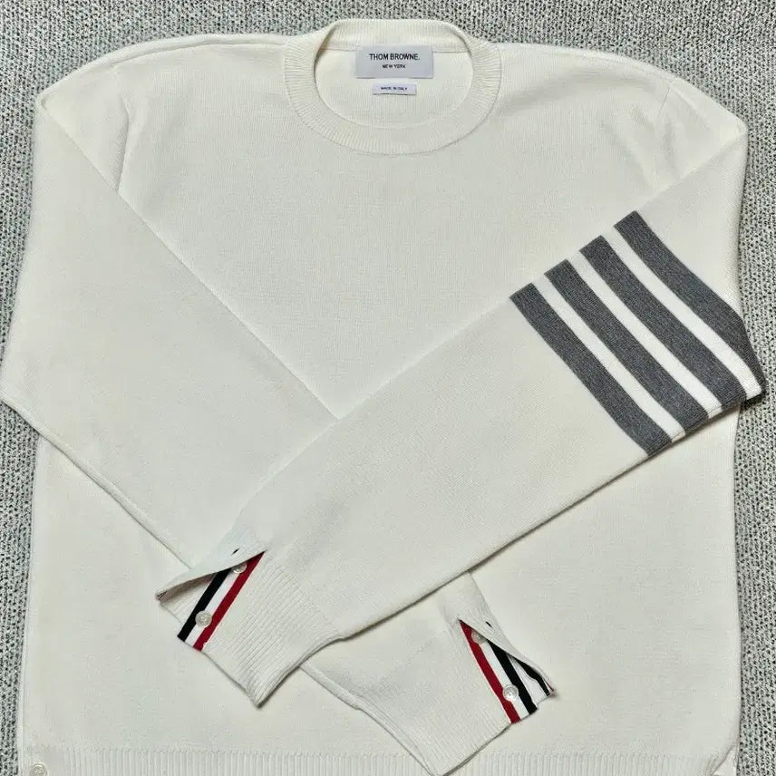 [BUNJANG] Thom Browne 4-Bar Cotton White Sweatshirt Knit - Size 2 / [2 사이즈] 톰브라운 4바 코튼 화이트 스웨터 맨투맨 니트