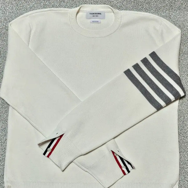 [BUNJANG] Thom Browne 4-Bar Cotton White Sweatshirt Knit - Size 2 / [2 사이즈] 톰브라운 4바 코튼 화이트 스웨터 맨투맨 니트