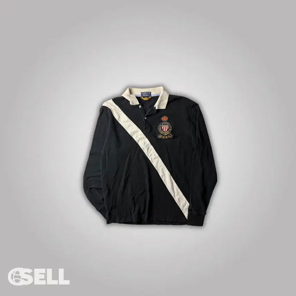 [BUNJANG] Polo Ralph Lauren Black Diagonal Stripe Long Sleeve Polo Shirt / 폴로 블랙 사선 긴팔 카라티