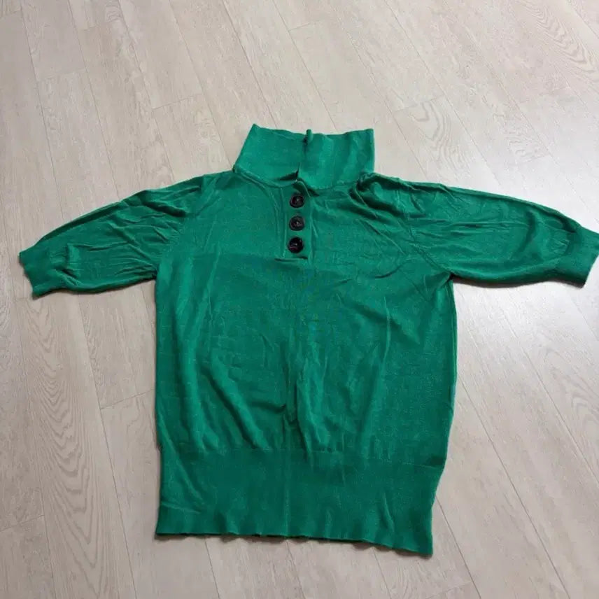 [BUNJANG] THE AtG Green Short Sleeve Collar Knit / 더엣지(THE AtG) 그린 반소매 카라 니트