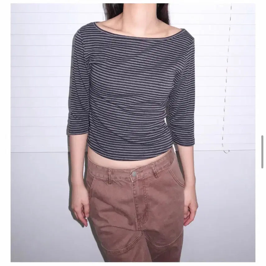 [BUNJANG] Nothing Common Amela Stripe 3/4 Sleeve T-Shirt / 낫띵인커먼 아멜라 스트라이프 7부 티셔츠