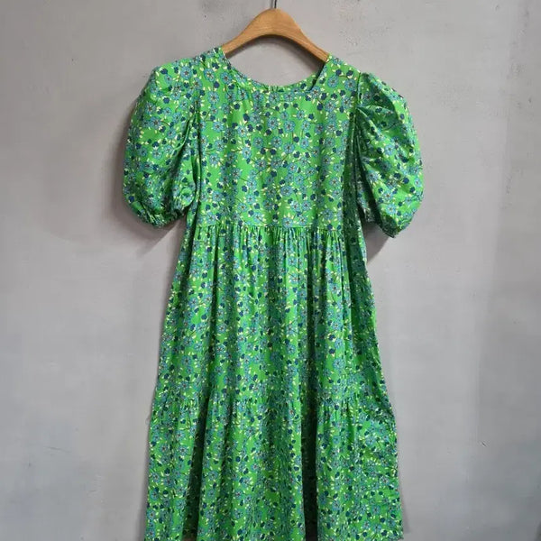 [BUNJANG] VAN AKE Green Flower Puff Sleeve Dress / VAN AKE 그린 플라워 퍼프 소매 원피스 free