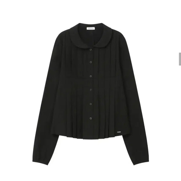 [BUNJANG] Miseki Seoul Round Collar Pleats Blouse Black / 미세키서울 Round collar pleats shirts BLACK 블라우스