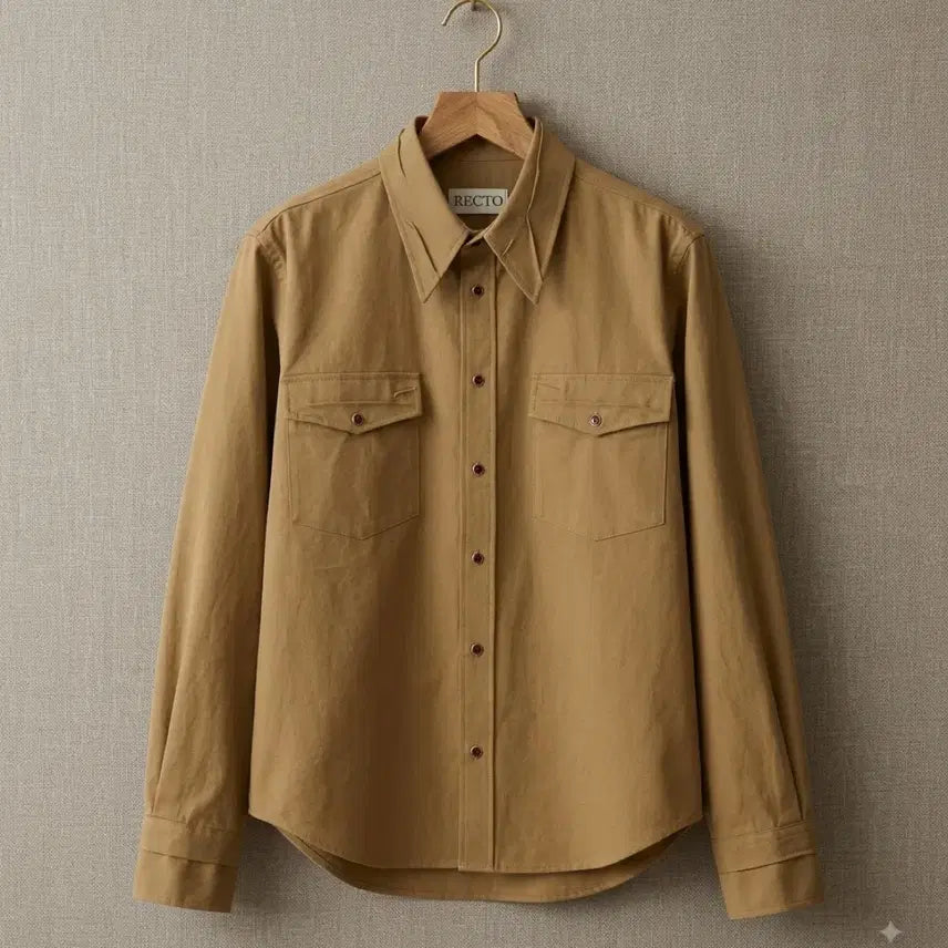 [BUNJANG] Recto 25FW Creased Detail Western Shirt - Desert Beige / 렉토 25FW 크리즈 디테일 웨스턴 셔츠 데저트 베이지