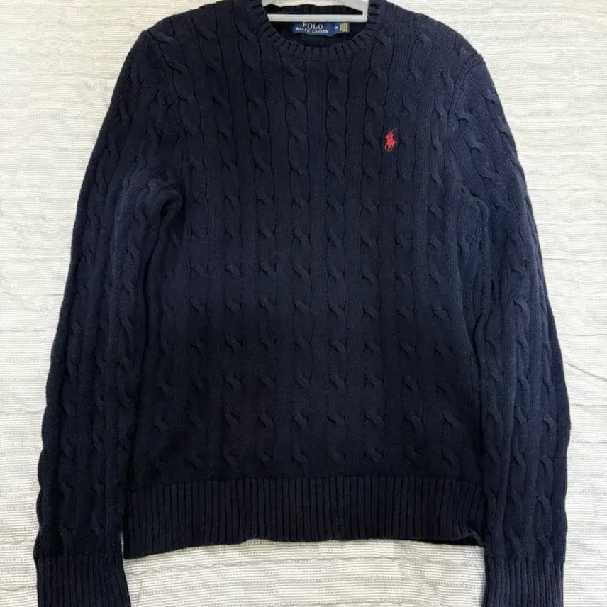 [BUNJANG] Polo Ralph Lauren Cable Knit Navy Sweater M / 폴로 랄프로렌 꽈배기 네이비 니트 M