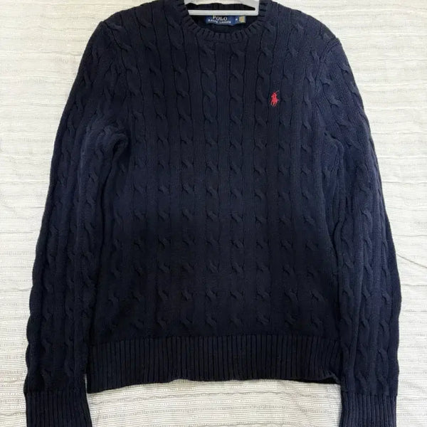 [BUNJANG] Polo Ralph Lauren Cable Knit Navy Sweater M / 폴로 랄프로렌 꽈배기 네이비 니트 M