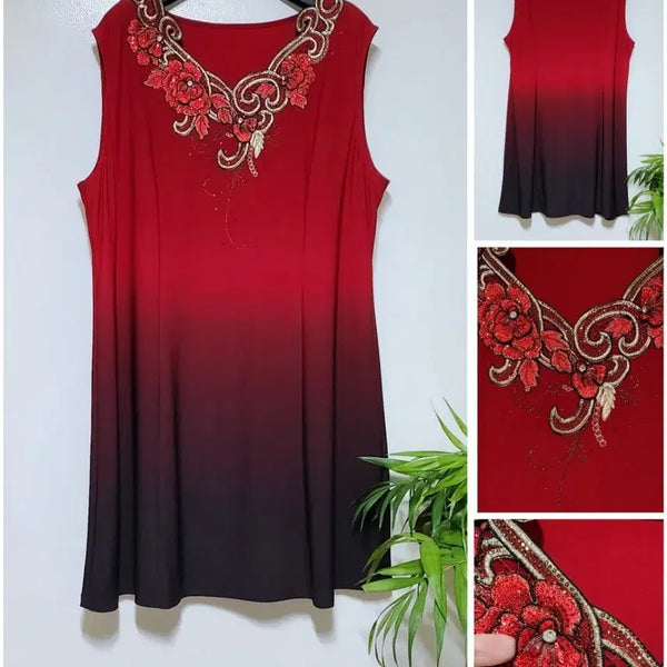 [BUNJANG] Gradation Bead Three-Dimensional Flower Embellished Midi Dress / 그라데이션 비즈 입체꽃 장식 원피스