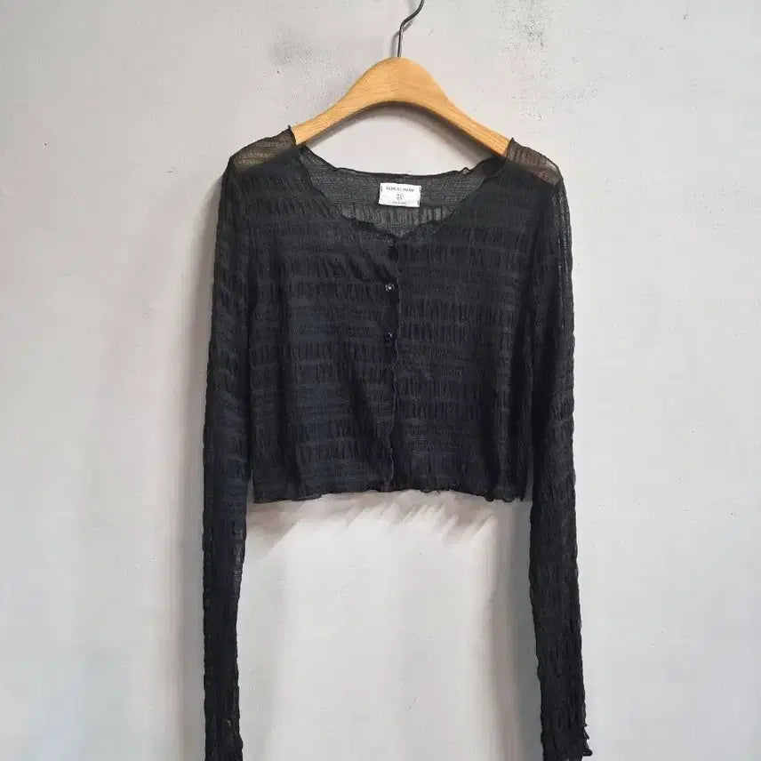 [BUNJANG] REPEAT MARK Black Cropped Sheer Cardigan / REPEAT MARK 블랙 크롭 시스루 가디건  55