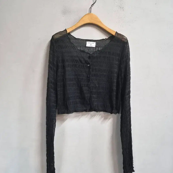 [BUNJANG] REPEAT MARK Black Cropped Sheer Cardigan / REPEAT MARK 블랙 크롭 시스루 가디건  55
