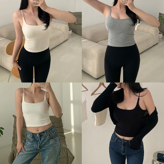 [BUNJANG] Adjustable Strap Inner Camisole with Built-in Bra and Volume Cups / 딱붙골지캡나시 부유방커버 끈조절 이너 볼륨캡내장 캡나시 캔내장