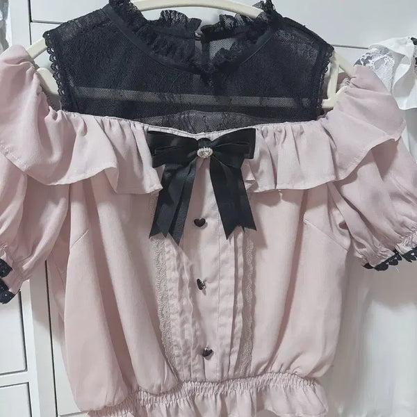 [BUNJANG] Lizlisa Off-Shoulder Blouse Pink / 리즈리사 오프숄더 블라우스 핑크