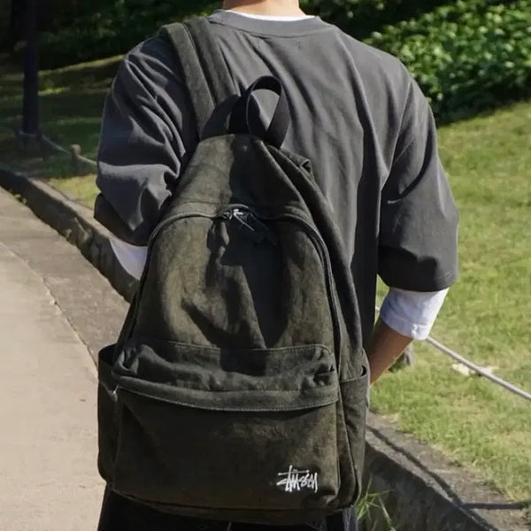 [BUNJANG] Stussy Washed Black Canvas Backpack / 스투시 캔버스 백팩 워시드 블랙