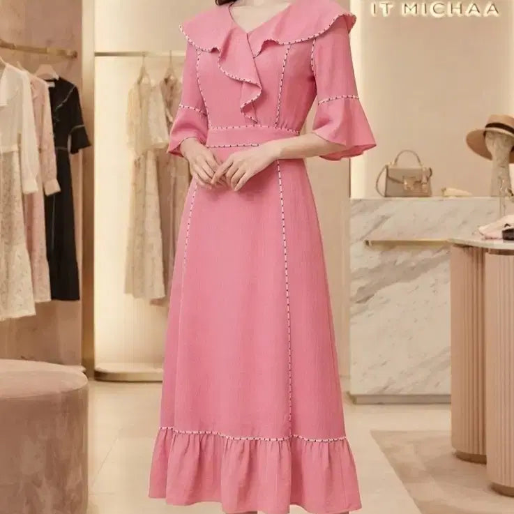[BUNJANG] IT MICHAA Pink Ruffle Flare Dress Size 55 / (55)잇미샤 핑크 러플 플레어 원피스