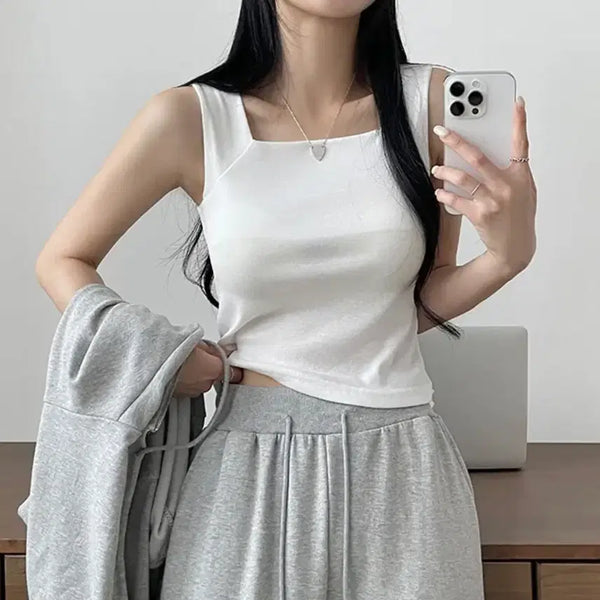 [BUNJANG] Square Neck Sleeveless Tank Top (Black/White) / (새상품) 스퀘어넥 민소매 나시 (블랙/화이트)