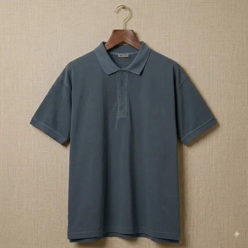 [BUNJANG] Recto 25SS Oversized Garment Cotton Pique Short Sleeve Shirt Bluish Charcoal / 렉토 25SS 오버사이즈 가먼트 코튼 피케 반팔 셔츠 블루이쉬 차콜