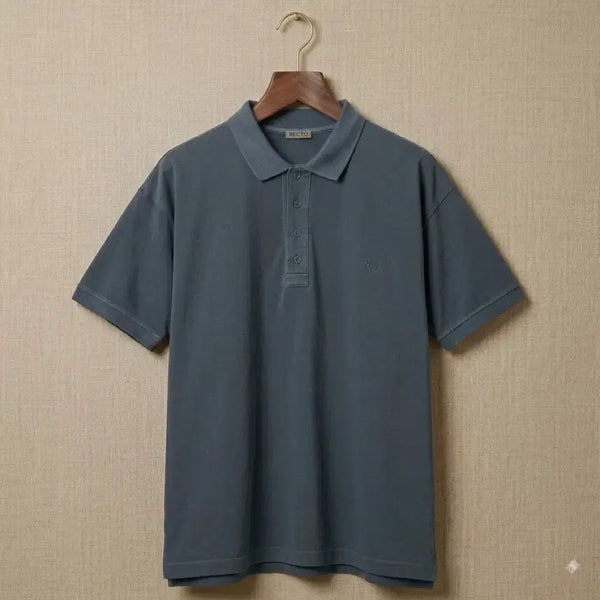[BUNJANG] Recto 25SS Oversized Garment Cotton Pique Short Sleeve Shirt Bluish Charcoal / 렉토 25SS 오버사이즈 가먼트 코튼 피케 반팔 셔츠 블루이쉬 차콜