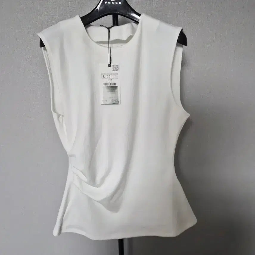 [BUNJANG] Zara White Draped Piqué Sleeveless Top / 새상품 자라 L 스판 민소매 티셔츠 W-민-098