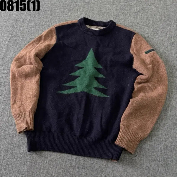 [BUNJANG] Wide Angle Knit Tree Sweatshirt Navy Beige Size 95 / 와이드앵글 니트 트리 맨투맨 네이비 베이지 95