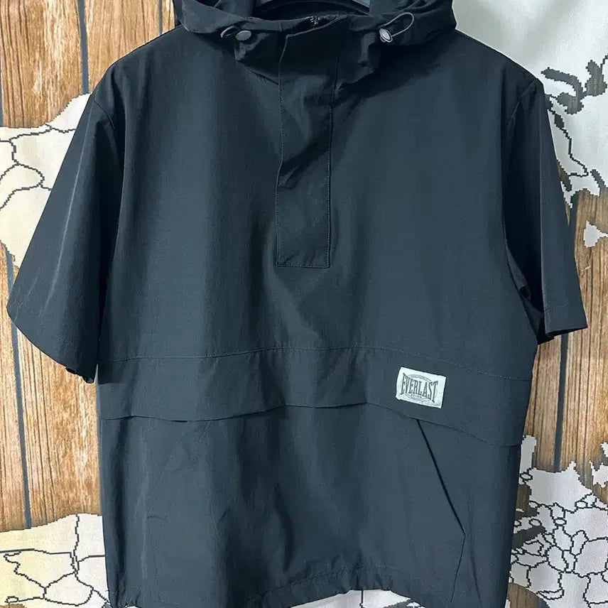 [BUNJANG] Everlast Short Sleeve Hooded Woven Anorak Black / 에버라스트 반팔 후드 우븐 아노락 블랙 95