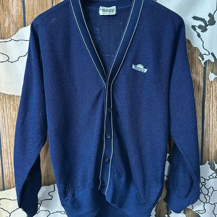 [BUNJANG] LE MOUV Navy Mesh Knit Cardigan M / 일본빈티지 LE MOUV 네이비 메쉬 니트 가디건 M