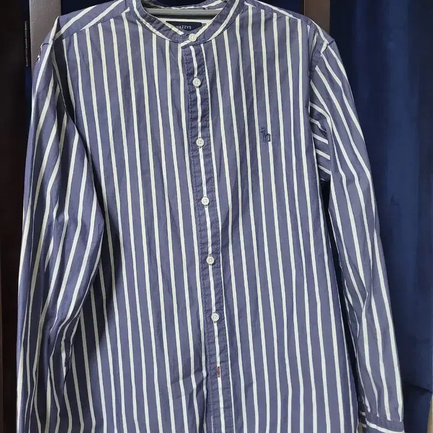[BUNJANG] Hazzys Men's Striped Mandarin Collar Long Sleeve Shirt Size 105 / 헤지스 HAZZYS 남성 105 스트라이프 차이나카라 셔츠