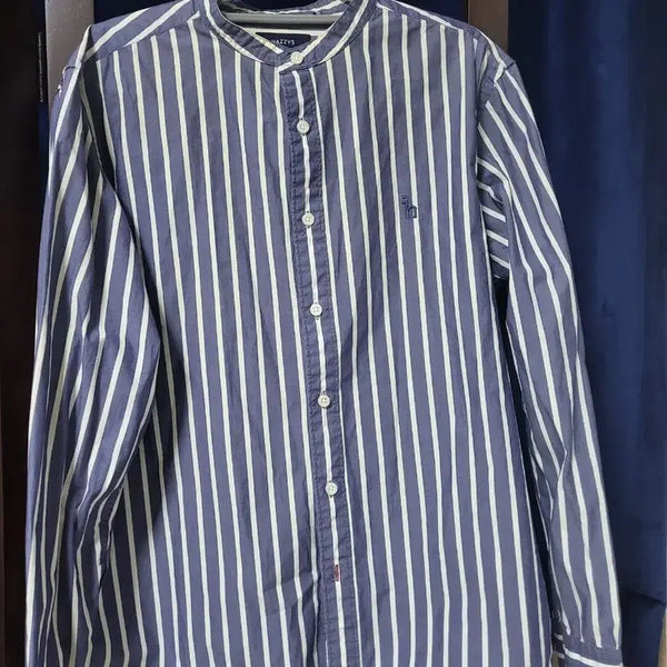 [BUNJANG] Hazzys Men's Striped Mandarin Collar Long Sleeve Shirt Size 105 / 헤지스 HAZZYS 남성 105 스트라이프 차이나카라 셔츠