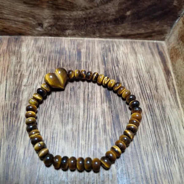 [BUNJANG] Natural Tiger's Eye Bracelet with Heart Charm / 천연호안석팔찌
