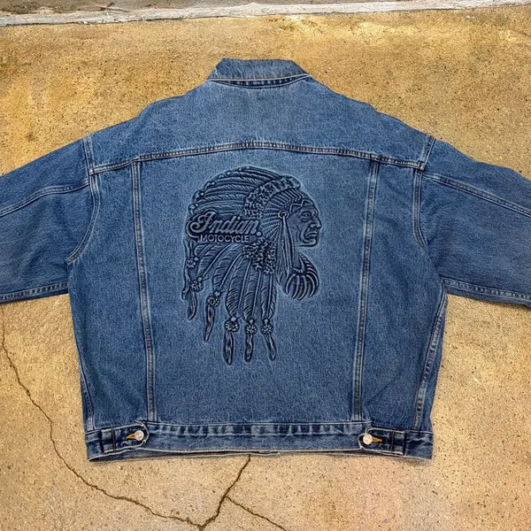 [BUNJANG] 00s Made in USA Indian Motorcycle Denim Jacket XL / 00s Made in USA 빈티지 인디안모터사이클 청자켓 데님자켓
