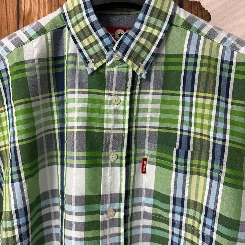 [BUNJANG] Converse All Star Original Green Check Short Sleeve Shirt (Size L) / [L] 컨버스 올스타 오리지널 그린 체크 반팔 셔츠 새상품