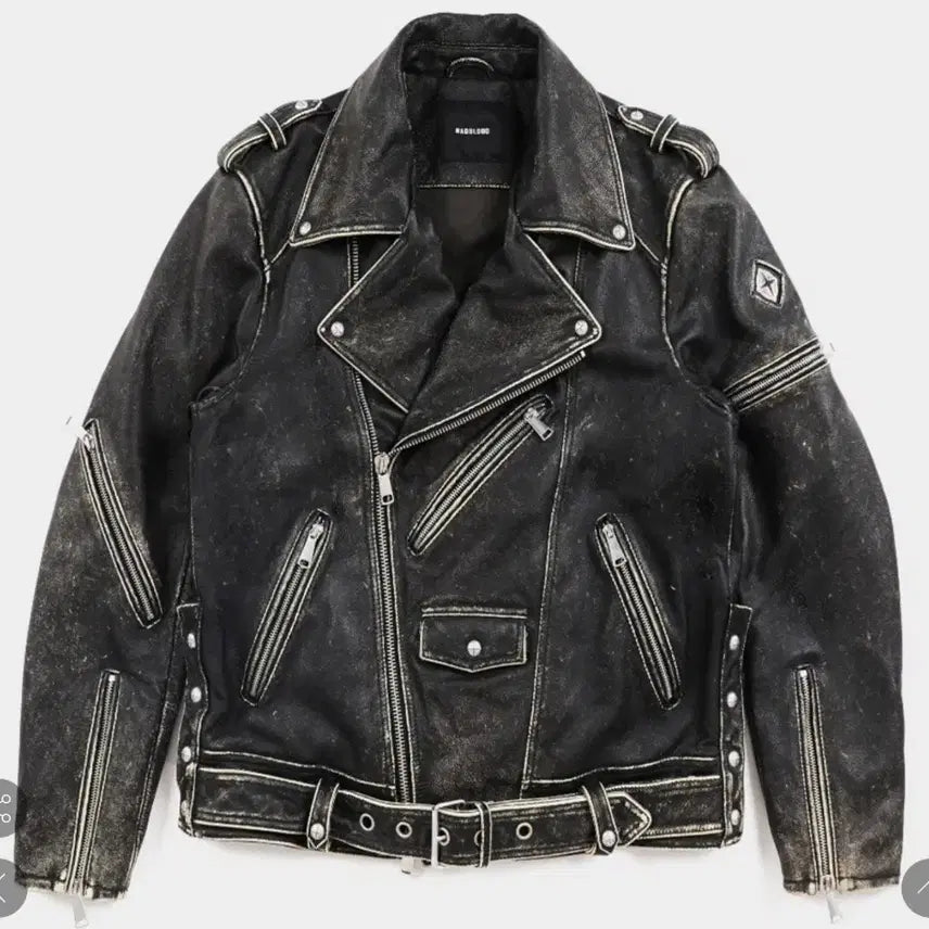 [BUNJANG] BADBLOOD Cracked Leather Biker Jacket (Smoky Black) / BADBLOOD 크랙 레더 바이커 자켓(스모키 블랙)