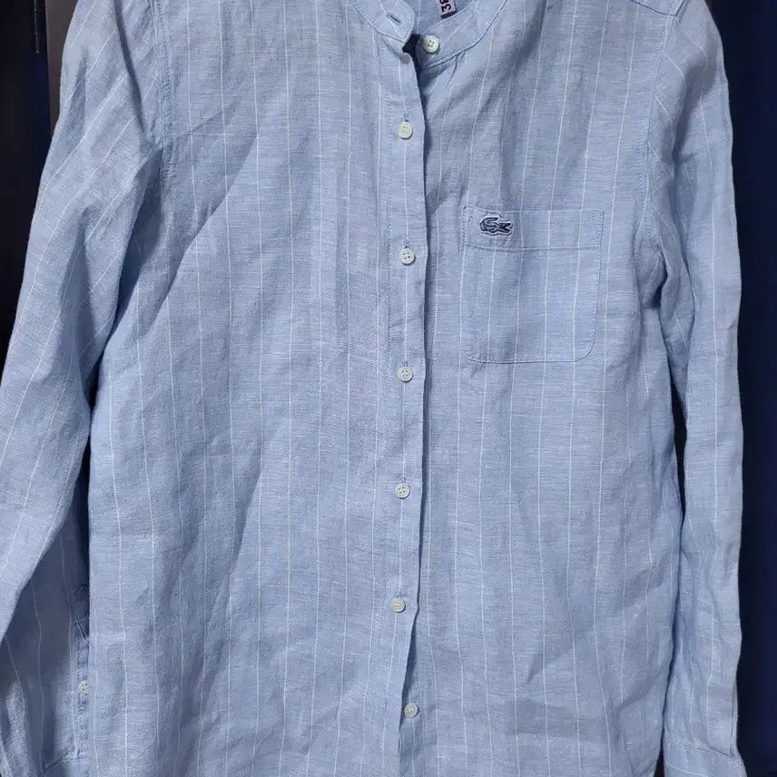 [BUNJANG] Lacoste Women's 100% Linen Stripe Shirt / 라코스테 여성 린넨100% 스트라이프 셔츠 34 소라색