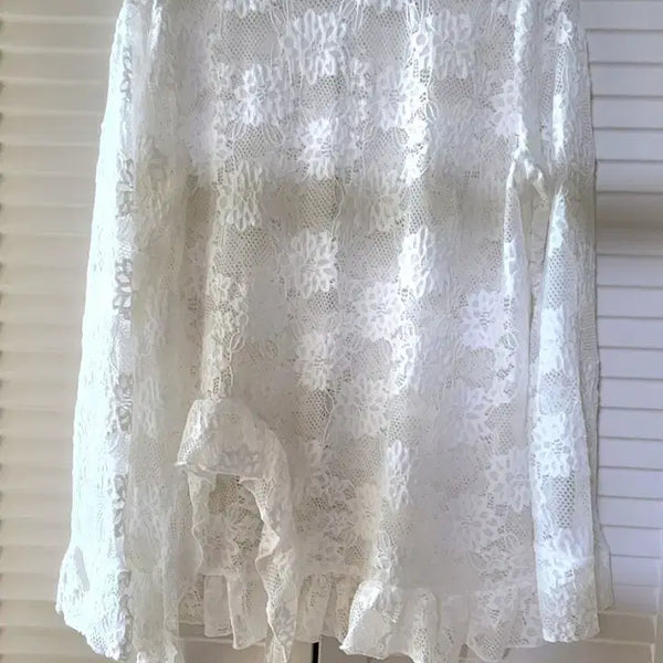 [BUNJANG] White Lace Frill Blouse / (새상품) 화이트 레이스 프릴 블라우스