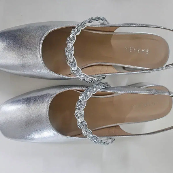 [BUNJANG] Barbara Silver Slingback Heels (240) / 바바라 은색 구두 240