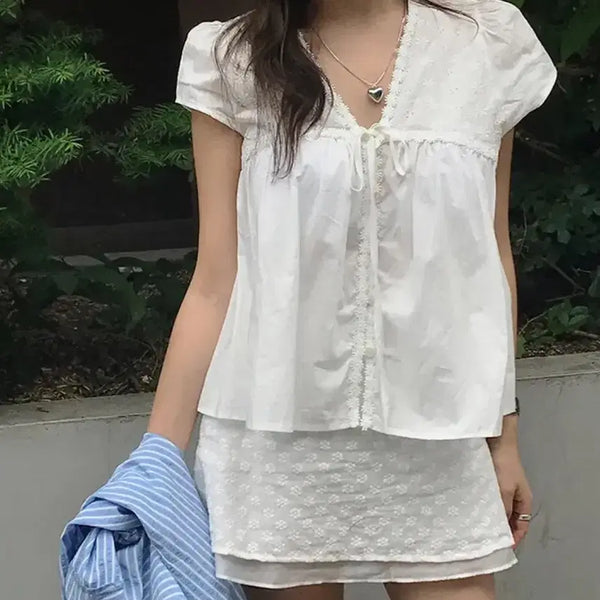 [BUNJANG] TheFine Flower Embroidery Blouse White / 더핀 플라워 자수 블라우스