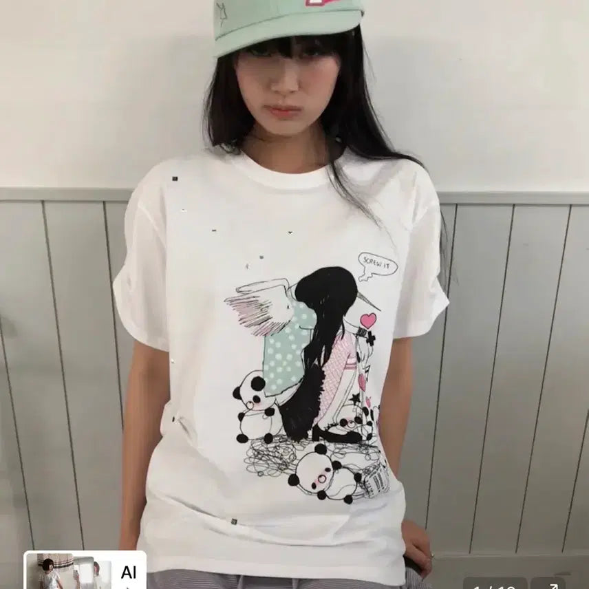 [BUNJANG] Hug Your Skin x Lucy Lucy Short Sleeve T-Shirt White / 허그유어스킨 루시 반팔티 white  hugyourskin x lucy