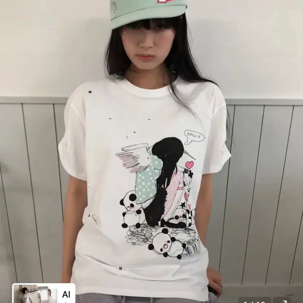 [BUNJANG] Hug Your Skin x Lucy Lucy Short Sleeve T-Shirt White / 허그유어스킨 루시 반팔티 white  hugyourskin x lucy