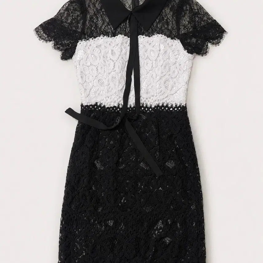[BUNJANG] Black White Lace Mini Dress / 블랙 화이트 레이스 미니원피스