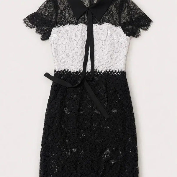 [BUNJANG] Black White Lace Mini Dress / 블랙 화이트 레이스 미니원피스