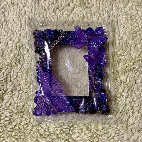 [BUNJANG] Resin Deco Den Frame with Feather, Butterfly, Chain, Black, Purple / 포카홀더 탑꾸 레진 데코덴 액자 프레임 깃털 나비 사슬 블랙 퍼플