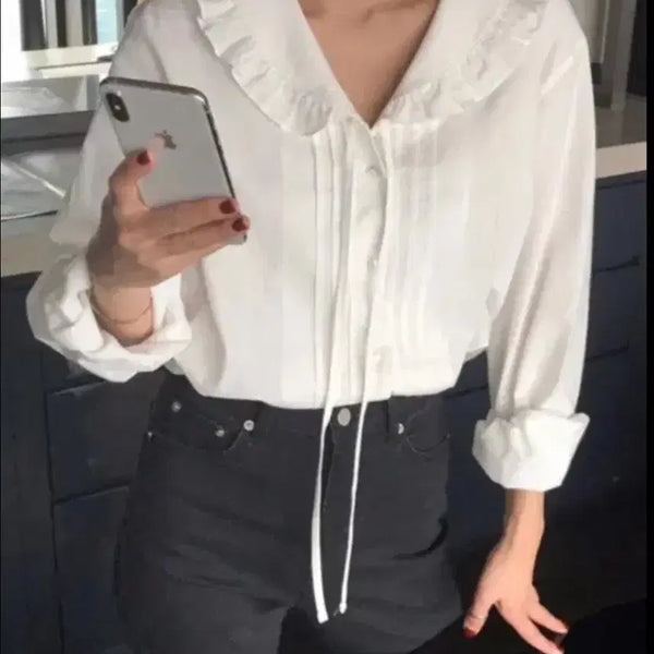 [BUNJANG] Thanat CodeYu Big Collar White Blouse / 타낫 코드유 빅카라 화이트 블라우스 55~77 택달린새제품
