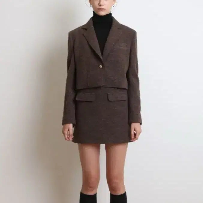 [BUNJANG] Sey More Brown Wool Setup Jacket & Skirt Set S / 세이노모어  브라운 울 셋업 자켓 & 스커트 S
