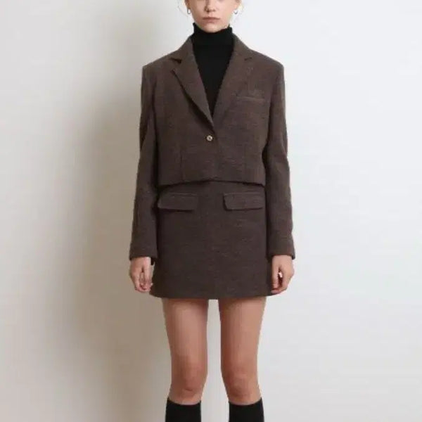 [BUNJANG] Sey More Brown Wool Setup Jacket & Skirt Set S / 세이노모어  브라운 울 셋업 자켓 & 스커트 S