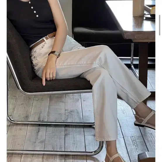 [BUNJANG] LikeU Aidenn Summer Ivory Straight Long Pants / [새상품] 라이크유 라이크먼트 에이던 썸머 아이보리 일자 롱 팬츠